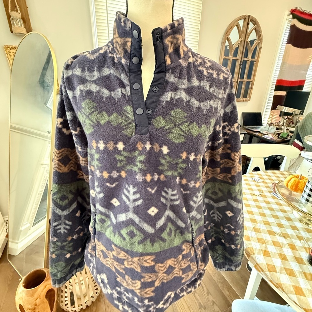 Telluride Clothing Company Women's Patterned Fleece Pullover - Blue and Green